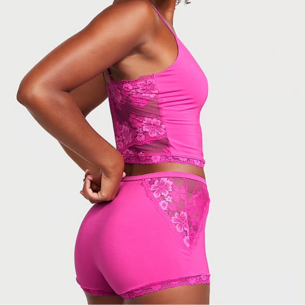 Victoria's Secret Sleep Set shorts tank top with sheer lace insets and trim**